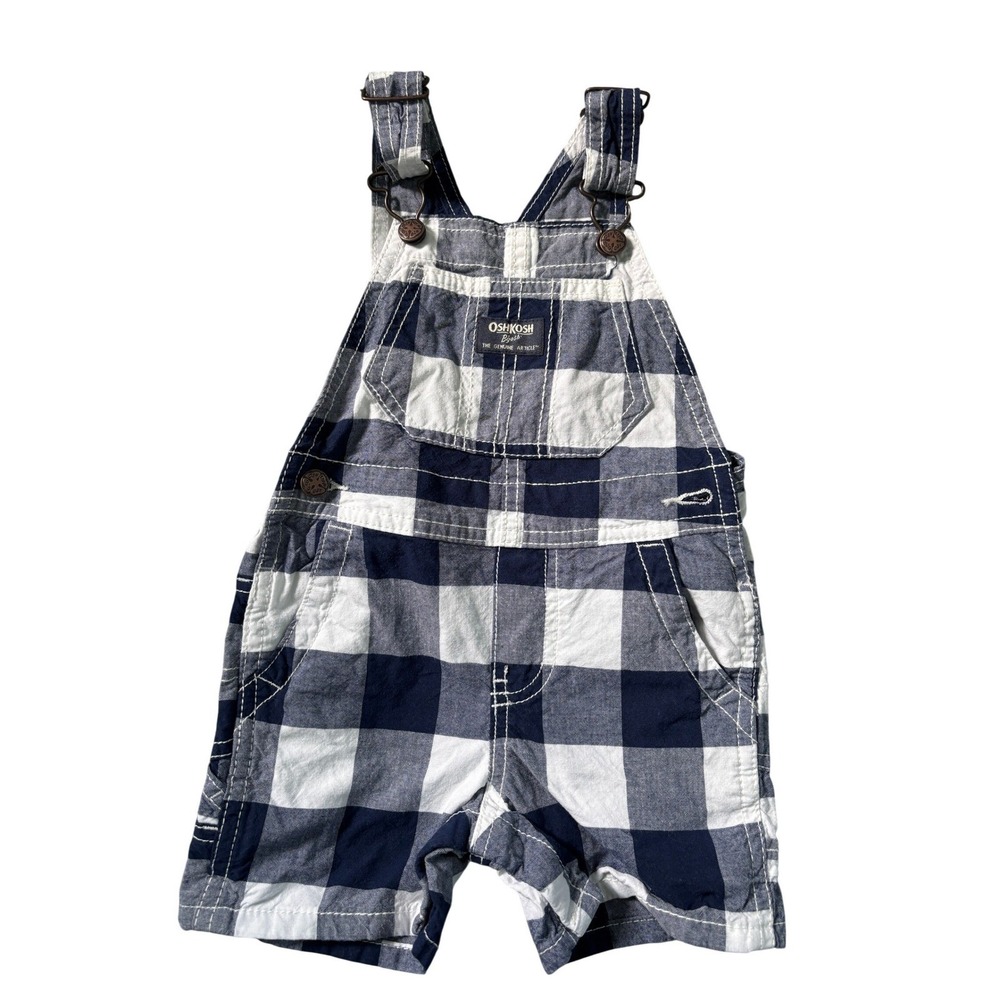 OshKosh Bgosh 18M Navy Buffalo Plaid Cotton Short Overalls Vestbak GCL104556-SSI